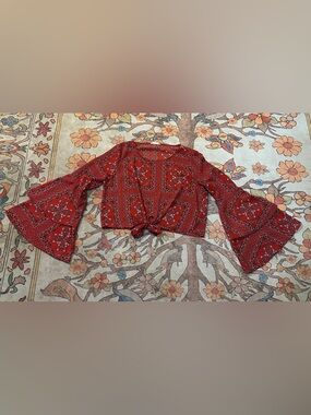 Altar'd State Red Bandana-Print Tie Front Crop Top